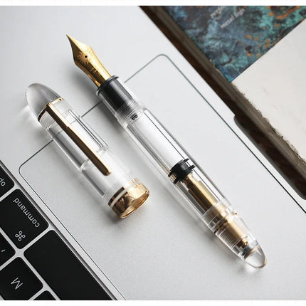 Smooth MAJOHN P140 NO.8 F/M Nib Acrylic Piston Huge Transparent Fountain Pen Ebonite Feed Large Capacity Ink Writing Luxury Pen
