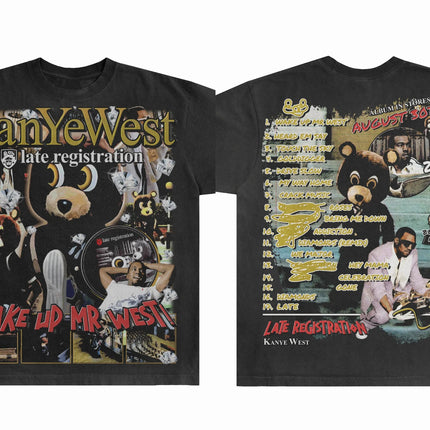 American Street Hip Hop Kanye West Late Registration Kanye Bear Graphic T Shirt Oversized Women Men Cotton Streetwear Clothing