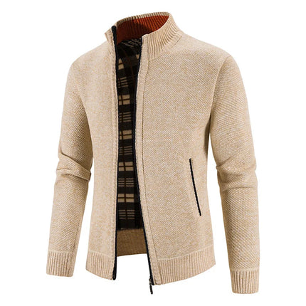 Men's Thickened Woolen Cardigan Coat Zipper Collar Knitted Sweater Autumn Winter New Style Fashion Urban Youth Casual Knitwear