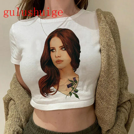 Crop Top Lana Del Rey Ldr Sailing Graphics T Shirt Cropped Harajuku Women Vintage Short-Sleeve T-Shirt Streetwear Female Tshirt