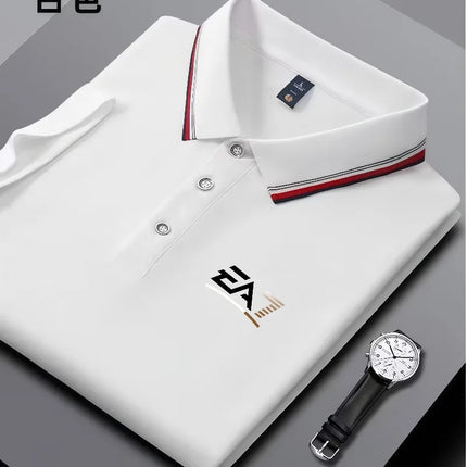 Men's summer trendy polo shirt, EA7 letter printed short sleeved striped collar, summer breathable casual business top