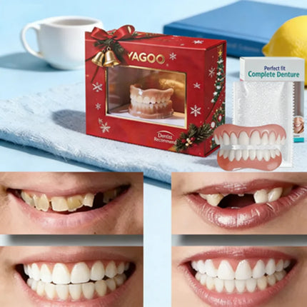 Full Set Silicone Dentures - Natural Upper Lower Fake Teeth, Instant Confident Smile Veneers for Men & Women