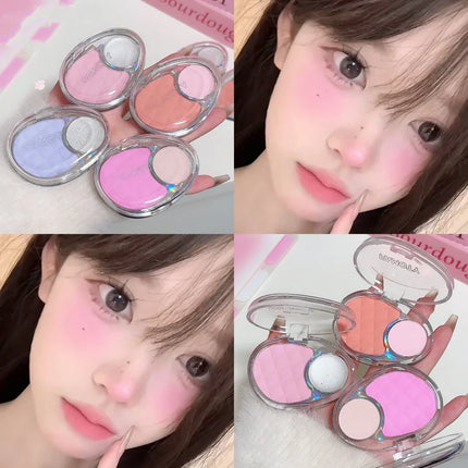Whitening Shine Duo Blush Palette Velvet Mist Blusher Highlighter Palette Matte & Pearlescent Glitter Cheek Contour Shadow