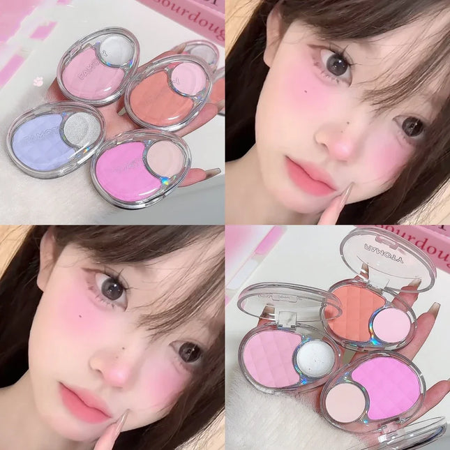 Whitening Shine Duo Blush Palette Velvet Mist Blusher Highlighter Palette Matte & Pearlescent Glitter Cheek Contour Shadow