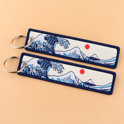 Japanese Van Gogh Art Waves Key Tag Keychains Women Koi Fish Keychain for Car Motorcycles Keys Keyring Men Holder Jewelry Gifts