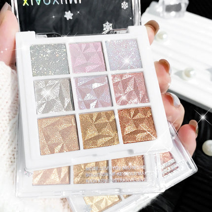 Nine-color fine glitter eyeshadow palette Pearlescent fine glitter lasting color highlight eye highlights