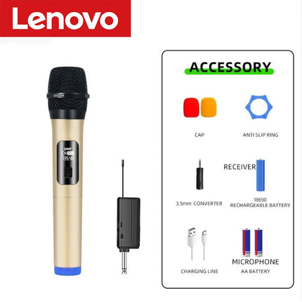 Lenovo Wireless Microphone 2.4G UHF Fixed Frequency 2 Channels Handheld Micphone For Live Party Karaoke Professional Meeting