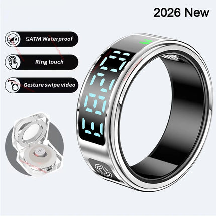 2026 New Smart Ring Display Screen Gestures Brush Video 5ATM Waterproof Remote Camera Blood Pressure Monitoring For Men Women