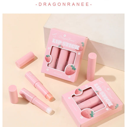 Dragon Ranee  3-Piece Set Thermochromic Moisturizing Lip Balm Hydrating Color-Changing Fruit Strawberry Colorless Pink Lipstick