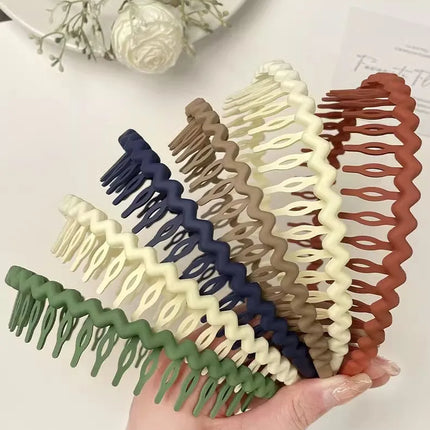 1Pc Solid Color Wave Hairbands for Women Trendy Toothed Non-slip Hair Combs Hair Accessories Girl Face Wash Sports Headbands 집게핀