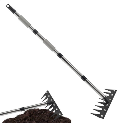 Long Handle Weeding Tool Gardening Weeding Rake Heavy Duty Iron Long Handled Weeding Rake With Telescopic Length For Weeding