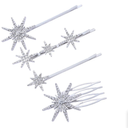 4PC Wedding Barrettes Set Bride Star Hair Clip Pins Metal Hair Comb Bridal Barrettes Rhinestones Hair Clip Hair Accessories