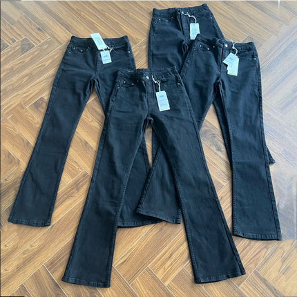 Slim Fit Men's Jeans mid Waist Washed Black Heavyweight Flared Casual Fashion Autumn Season Zipper Closure Classic Clean Fit