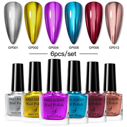 6pc Mirror Metallic Nail Polish No Need Lamp Quick Dry Mirror Effect Long Lasting Nail Supplies Varnish Manicure for Home Salon