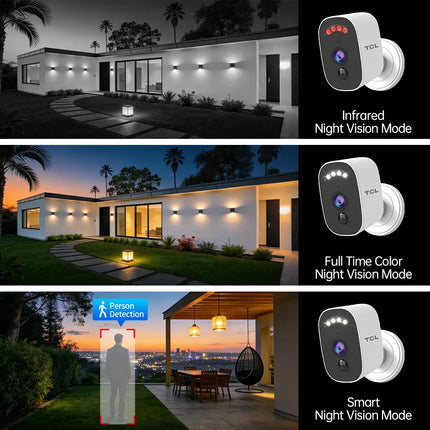 TCL Wireless WiFi Rechargeable Battery Security Camera Indoor Outdoor 5MP HD PIR Human Detection Night Vision Battery Camera