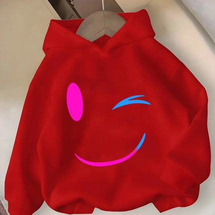 2026 autumn and winter simple smiling face printed hoodie for boys and girls outdoor leisure fashion sports sweatshirt