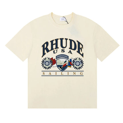 Streetwear Trend Rhude T-shirt Casual Logo Print Short Sleeve Summer Men Women High Quality Cotton Top Tee
