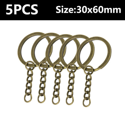 Silver Metal Blank Keyring Keychain with Ring Link Long Round Split Keychain Keyrings Chains Stainless Steel Key Rings Holder