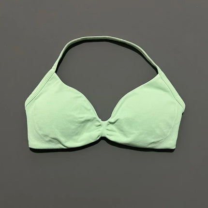HISTELLO Sports Bra Push Up Strappy Sexy Open Back Gym Crop Top Removable Cups Women Workout Clothing Gym Top Halter Sport Bra