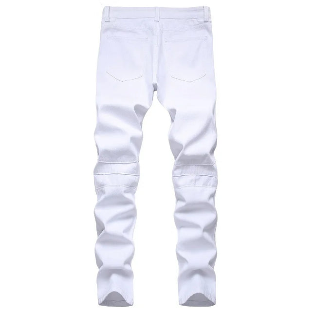 Men's White Jeans, Black Fashion Casual Trousers, Pleated Decorative Denim Pants, Asian Sizes 29-42. 2027 New