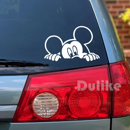 Lovely Mickey Mouse Peeking Vinyl Sticker For Car Window Bumper Decoration, Cute Cartoon Decals Decor