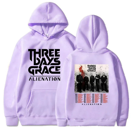 Three Days Grace Alienation Tour 2025 Hoodies Street Style Long Sleeve Cotton Sweatshirts for Women with Hat Print Design