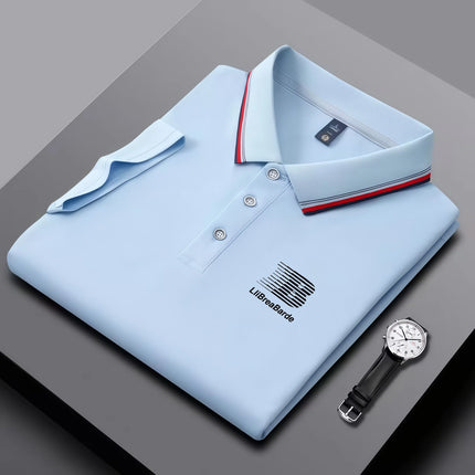 Men's Summer Polo Shirt, Brand Print, Short Sleeved Striped Collar, Summer Breathable Casual Business Top