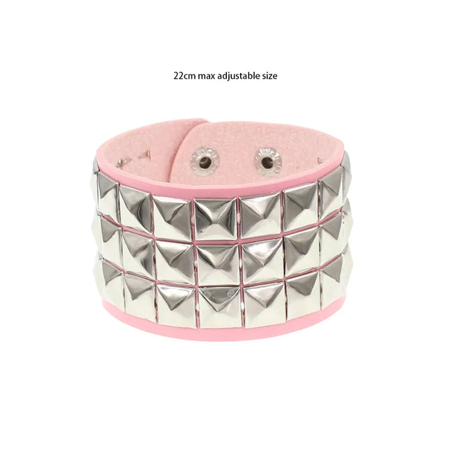 Black Leather Goth Square Washer Rivet Bracelet Cuff Wristband Gothic Punk Bracelets For Armbands Men Women