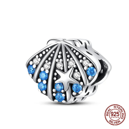 Charm 925 Silver Blue Ocean Life Theme Charm Beads Fit 3mm Original Bracelet For Women DIY Pendants Luxury Jewelry Gift Hot Sale
