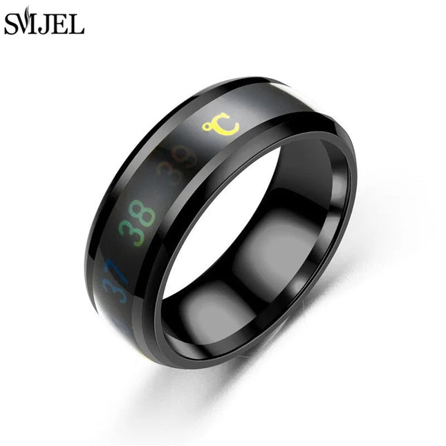 Smart Stainless Steel Sensor Body Temperature Ring for Couples Multifunctional Display Real-time Temperature Measuring Ring