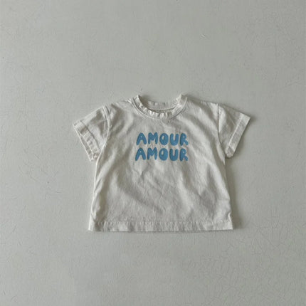 Children Summer Fashion Letters Print Tees Baby Boys Solid T-Shirt Kids White Cotton Top Clothes Girls Casual TShirt 2-7Years