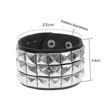 Black Leather Goth Square Washer Rivet Bracelet Cuff Wristband Gothic Punk Bracelets For Armbands Men Women