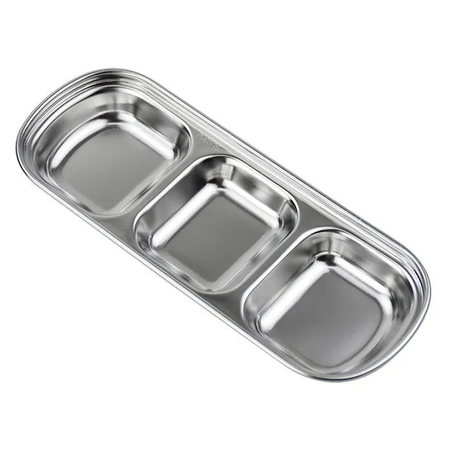 304 Stainless Steel 3-compartment Dip Tray Seasoning Sauce Seasoning Tray BBQ Restaurant Cutlery
