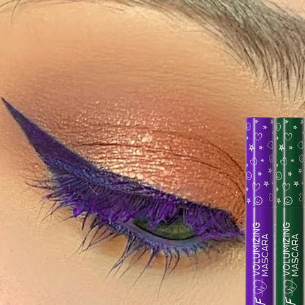 2pcs Green Purple Slender Curly Mascara, Color Mascara Waterproof Not Easy To Smudge, Portable Fine Brush Head，Holiday Makeup