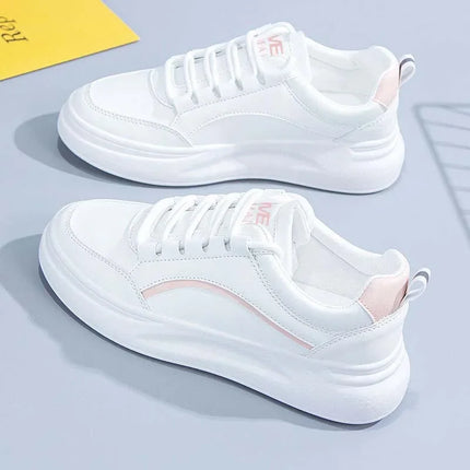 Korean Style round Toe Laced Casual Student Shoes Color Block Women's Spring Autumn New White Sneakers Comfortable Rubber Sole