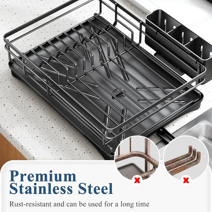 Large Rustproof Dish Drying Rack with Drainboard and Utensil Holder for Kitchen Counter Sink