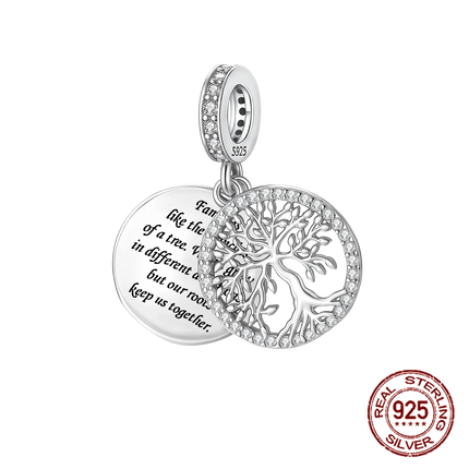Hot Sale Charms Beads 925 Sterling Silver Solid Color Letter Family Forever Tree of Life Zircon Beads Fit DIY Bracelets Jewelry