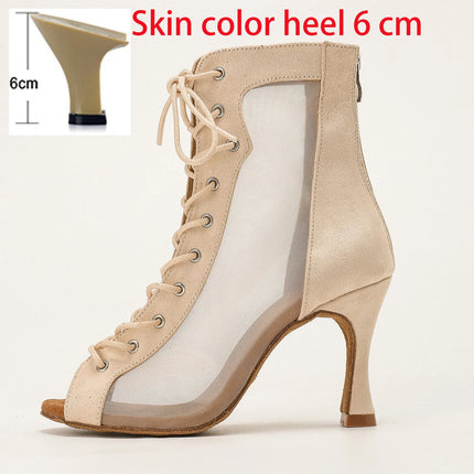 Profession Latin Dance Shoes Woman Suede Mesh Ventilation Ballroom Salsa Boots for Girls Soft Bottom Practice Jazz Latin Boots
