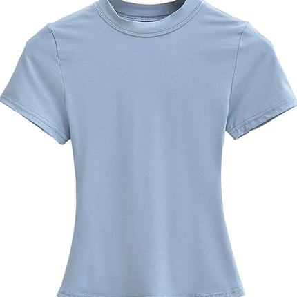 2025 New High Quality Casual T-shirt Sexy Slim Short Sleeves Fashion Trend Solid Women Clothing Y2K Tops