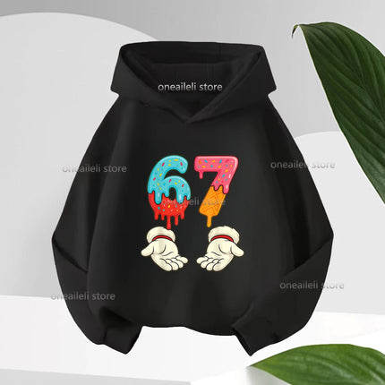 Long Sleeve Graphic Funny 67 Cute Children's Hoodies Hooded Sweatshirt Casual Fashion Novelty Fleece Boy Girl Kid Warm Pullover