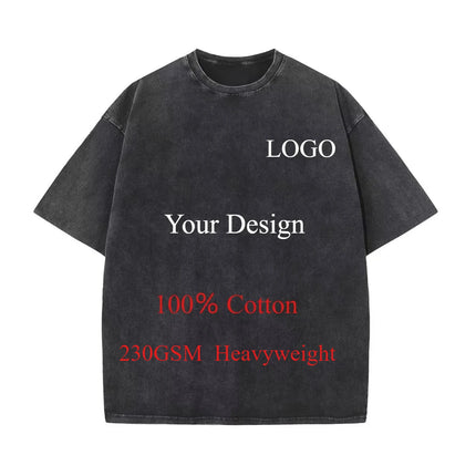 Custom Streetwear Vintage Washed Cotton Tee Oversized T-Shirt Retro Hip Hop Style 100% Cotton Personalized Design Men Clothing