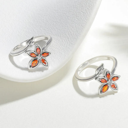 New Rings 925 Silver Ring Original Five-Petal Clover Blue Lotus Ring For Women Luxury Zircon Simple Finger Ring Jewelry Gifts