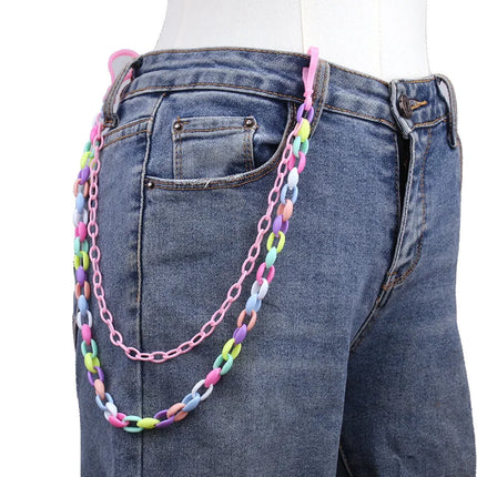 Doulbe Layered Pink Color Strawberry Resin Chain Keychains Women Girls Hip Hop Waist Chain Pants Trousers Chain Bohemian Jewelry