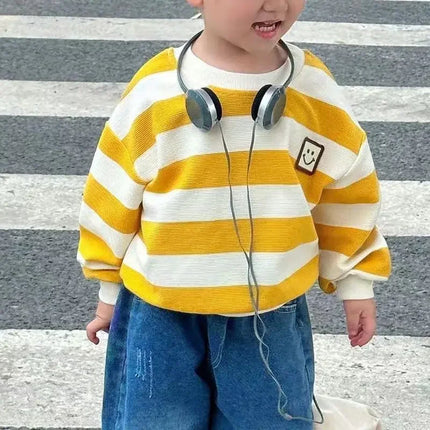 Children's Sweatshirt Stylish Striped Top Round Neck Pullover Shirt For Boys Spring 2023 New Arrival Baby Clothing