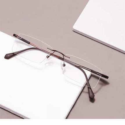 Ultralight Men Rimless Prescription Glasses Frameless Reading Computer Driving Blue Light Blocking Myopia Eyeglasses Progressive