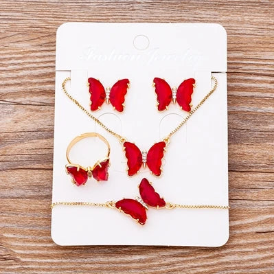 Nidin Lucky Butterfly Jewelry Sets For Women Wedding Jewelry 12 Colors  Zircon Earrings Bracelets Rings Pendant Necklace Gift