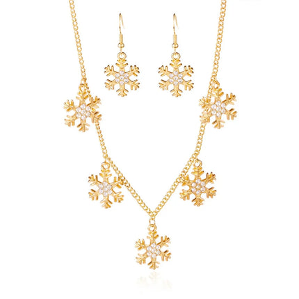 Luxury Zinc Alloy Christmas Jewelry Set Colorful Rhinestone Xmas Dangle Earrings Pendant Snowflake Necklace Women