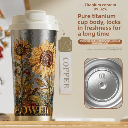 100% Pure Titanium Couples Coffee Mug - 520ml  Cup, Compact Portable for Office/Outdoor/Travel, Coffee Heat Retention