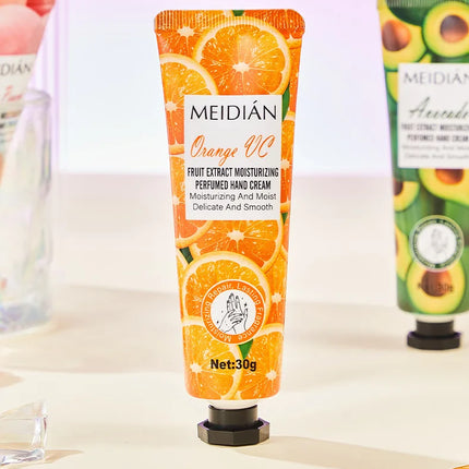 Five piece fruit scented hand cream for moisturizing and long-lasting fragrance retention. Hand care mask cream