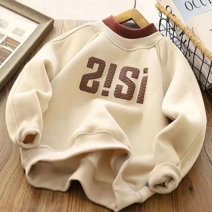 Autumn Winter Warm Hoodies For Boys New Thicken Plus Velvet Sweatshirts Fashion Letter Pullover Tops for 3-10 Years Kids